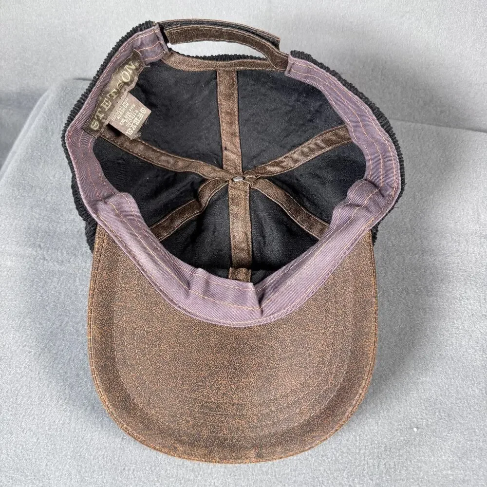 Stetson Hat Cap Strap Back One Size Mens Black Brown Corduroy Distressed Bill‎